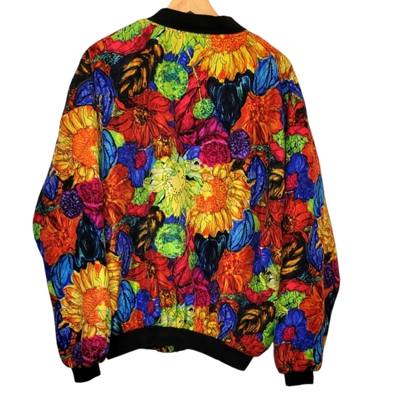 Vintage Robert Stock Limited Multi Color Floral Bomber Jacket Women's XL - Picture 2 of 5